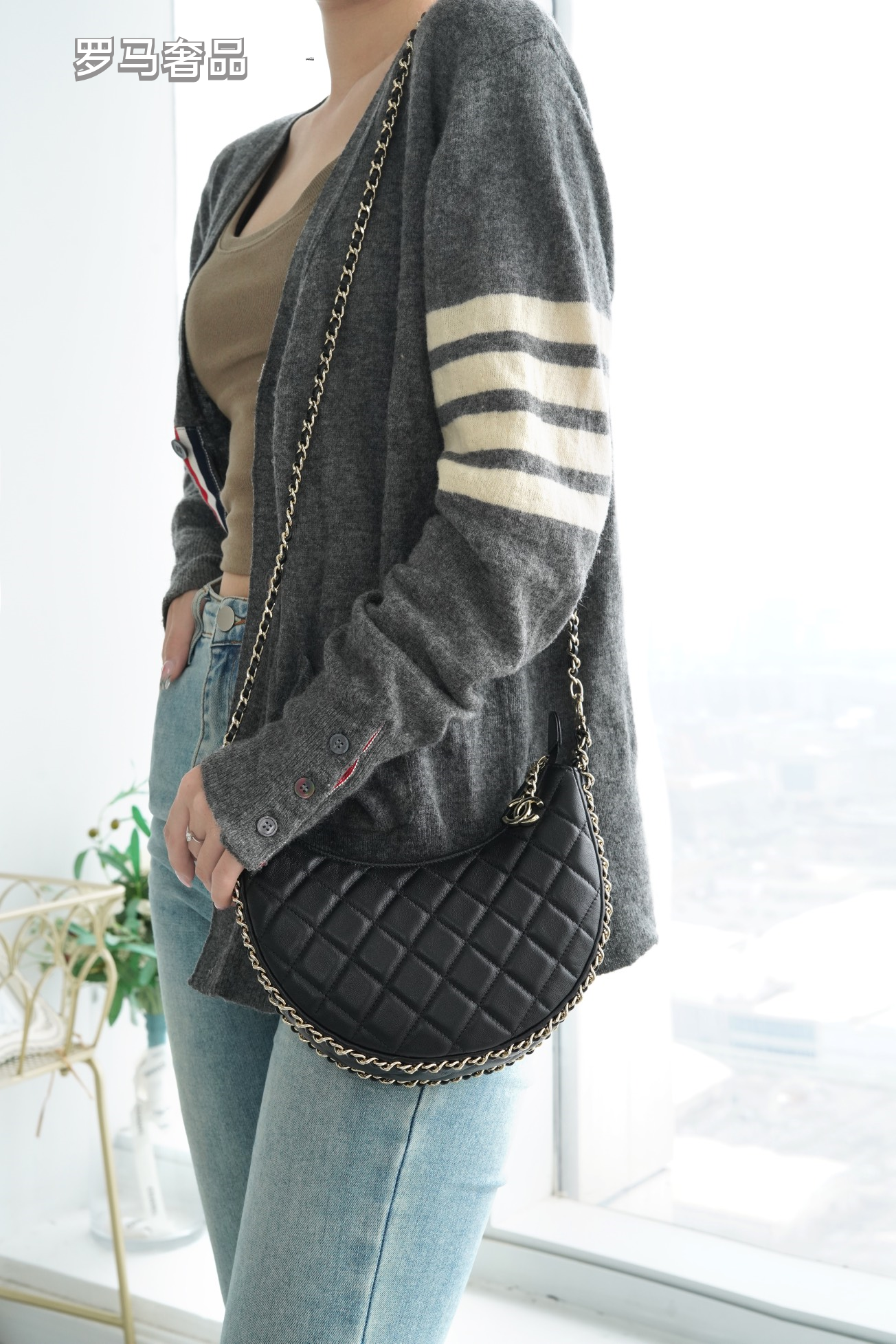 Luxury Black Quilted Leather Mini Hobo Bag with Gold-Tone Chain Strap
