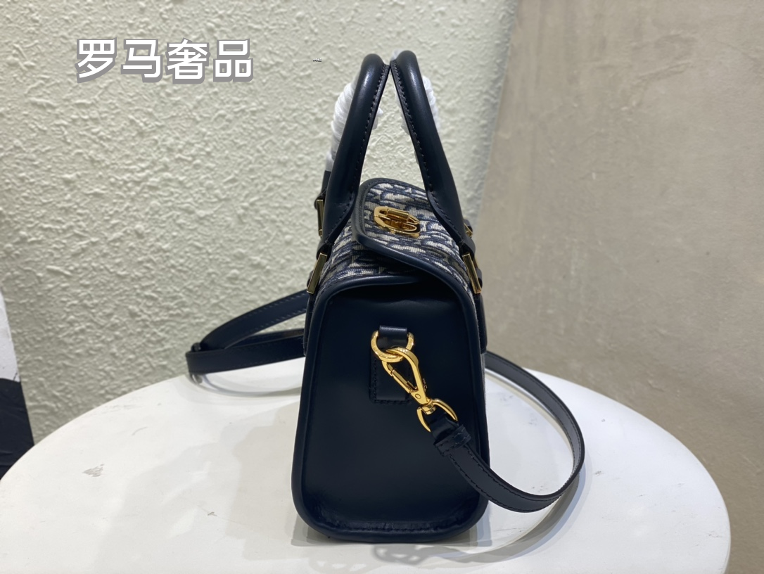 Dior Vintage Blue Monogram Canvas Top Handle Crossbody Handbag