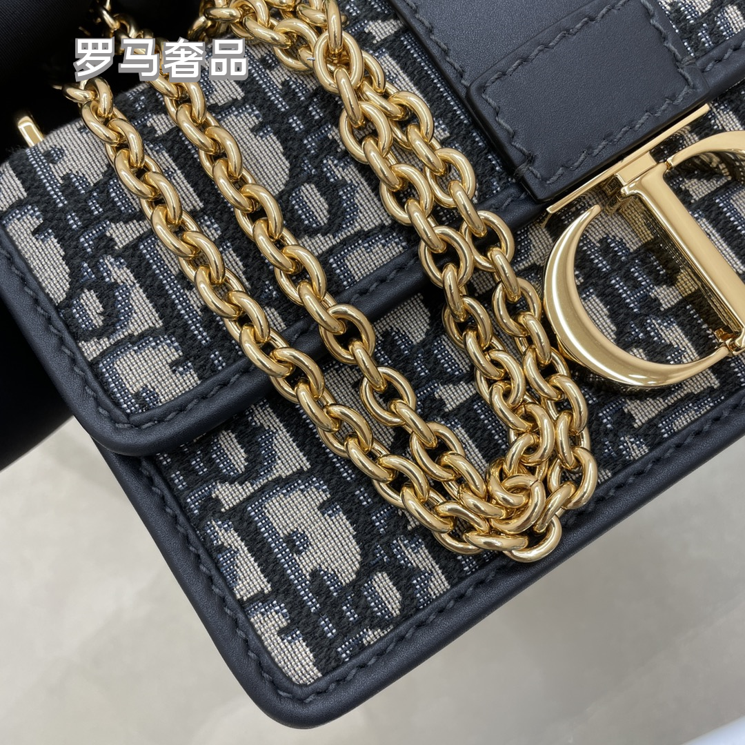 Luxury Blue Oblique Canvas Shoulder Bag with Gold CD Clasp
