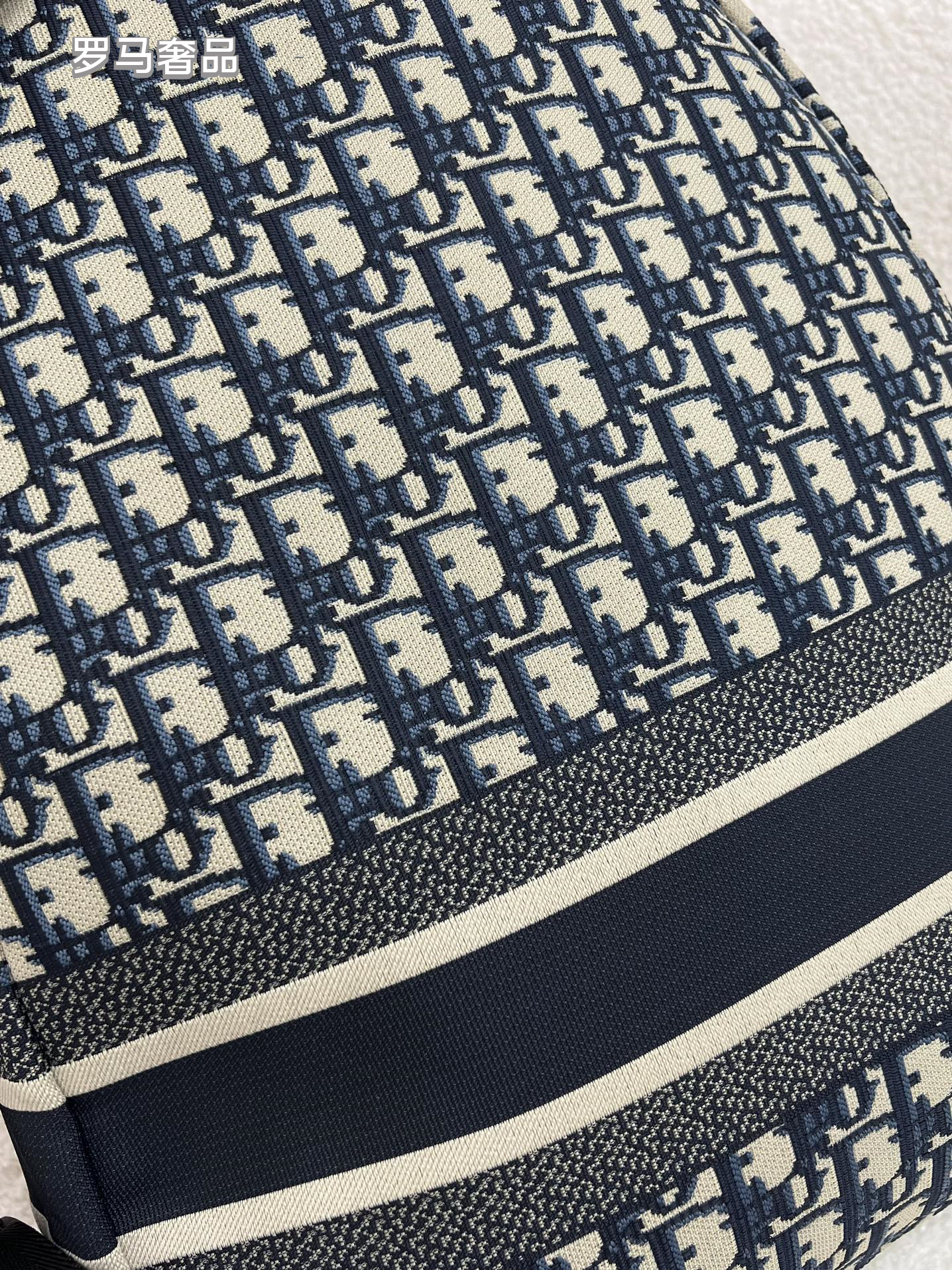 Christian Dior Oblique Jacquard Canvas Backpack - Navy Blue & Beige