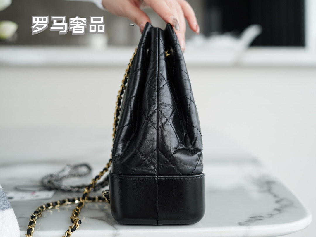 Chanel Gabrielle Small Bucket Bag - Black Quilted Calfskin with Mixed Metal Hardware