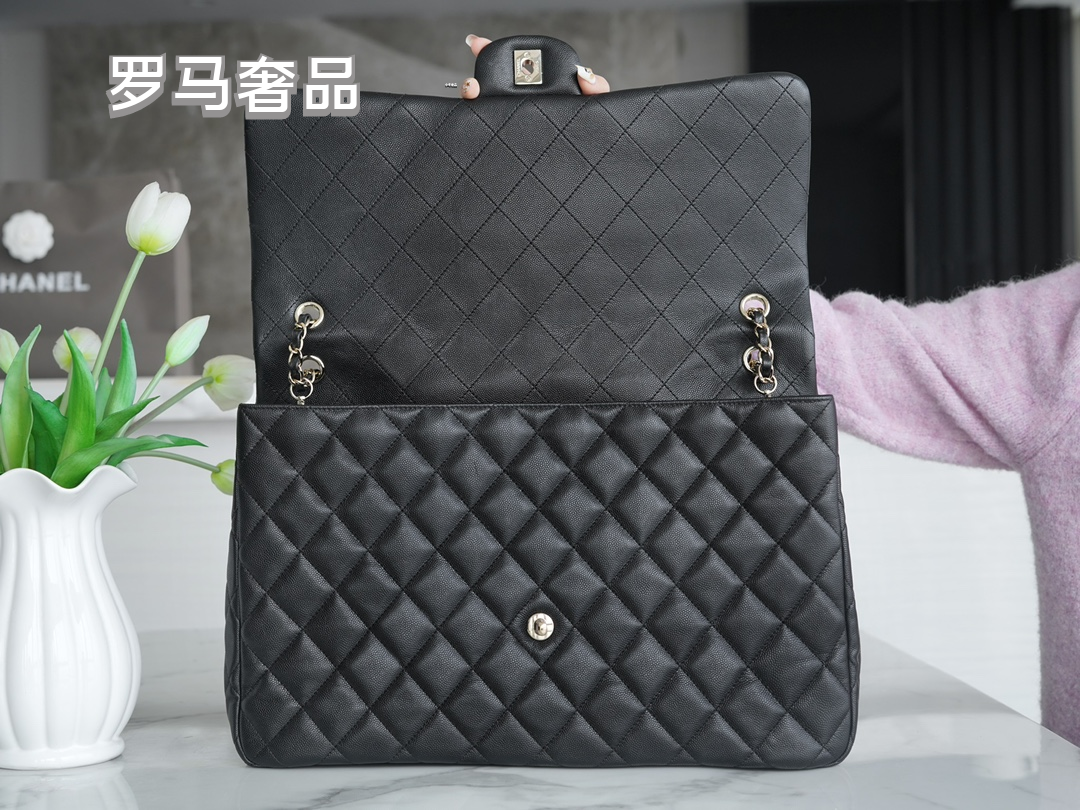 Chanel Classic Jumbo Double Flap Bag - Black Quilted Leather with Silver-Tone Hardware