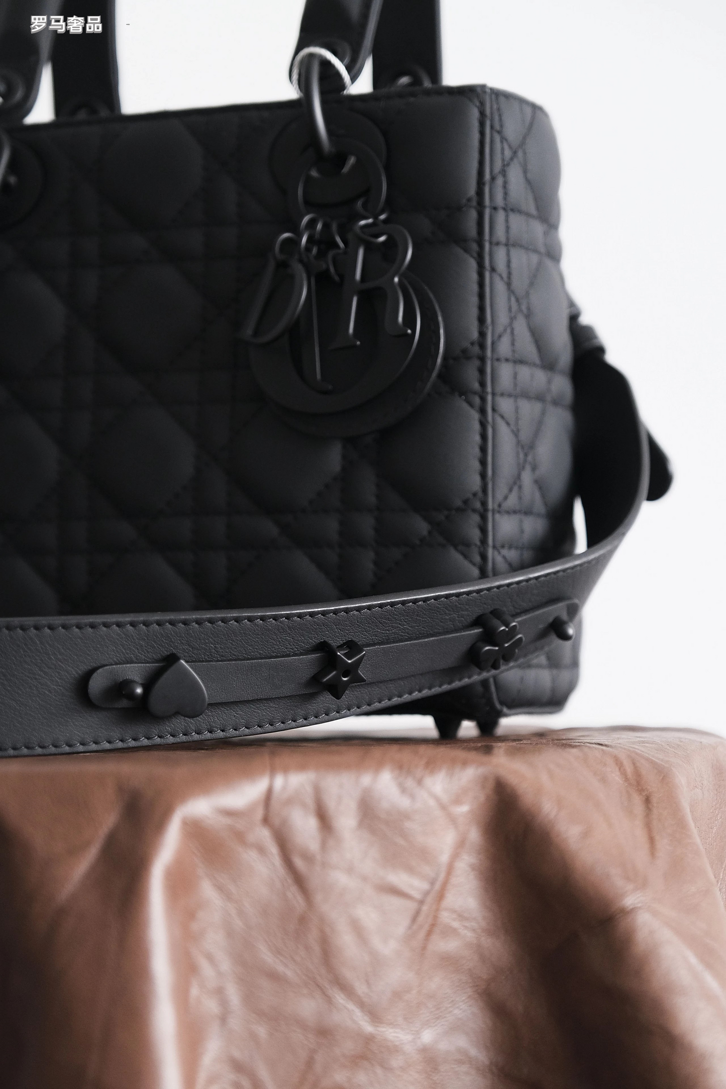 Dior Classic Matte Black Quilted Handbag with Top Handle and Strap
