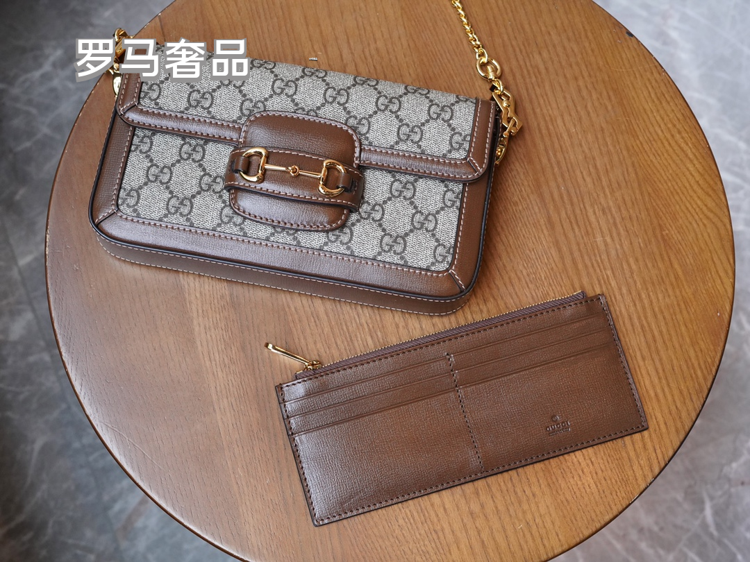 Gucci Horsebit 1955 Mini Shoulder Bag in GG Supreme Canvas with Brown Leather Trim
