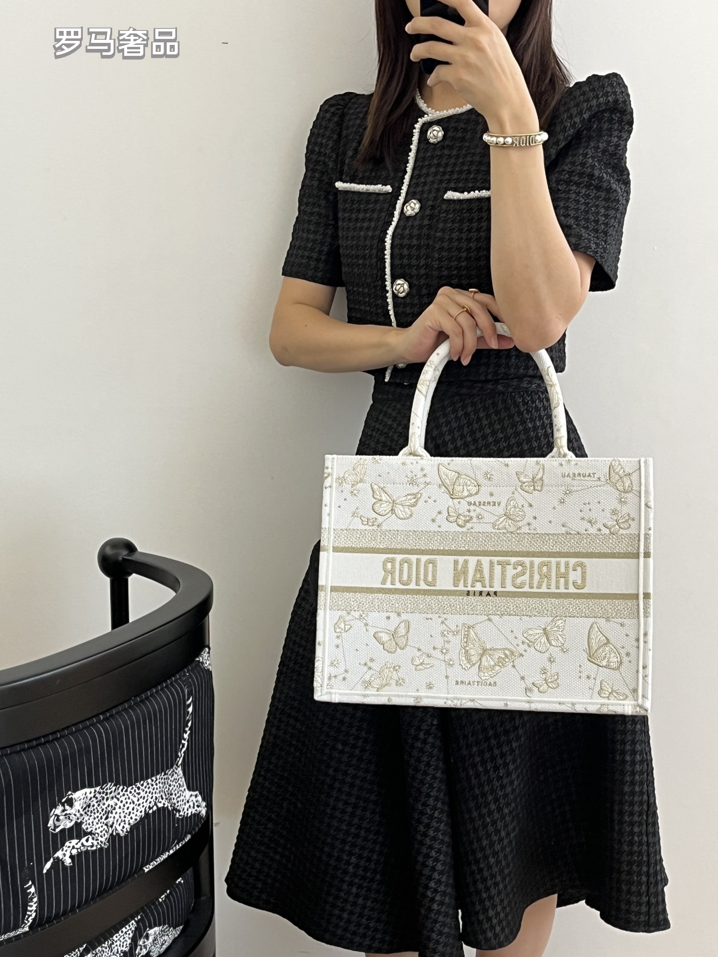 Dior Embroidered Butterfly Canvas Tote Bag Top Handle Handbag