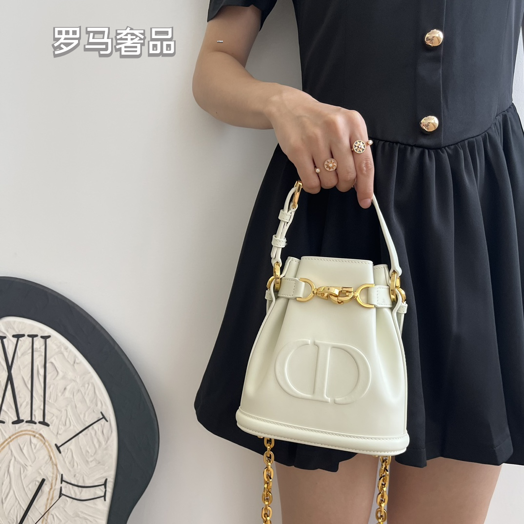 Christian Dior C'est Dior Bucket Bag - White Calfskin with Gold-Tone Hardware