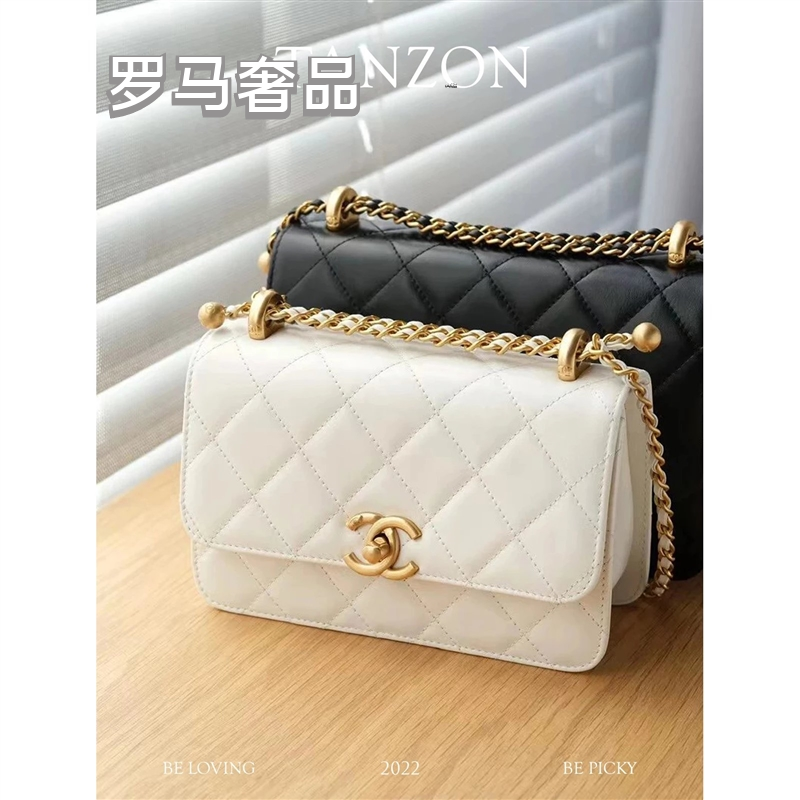 Classic Quilted Leather Flap Bag with Gold-Tone Chain and CC Logo