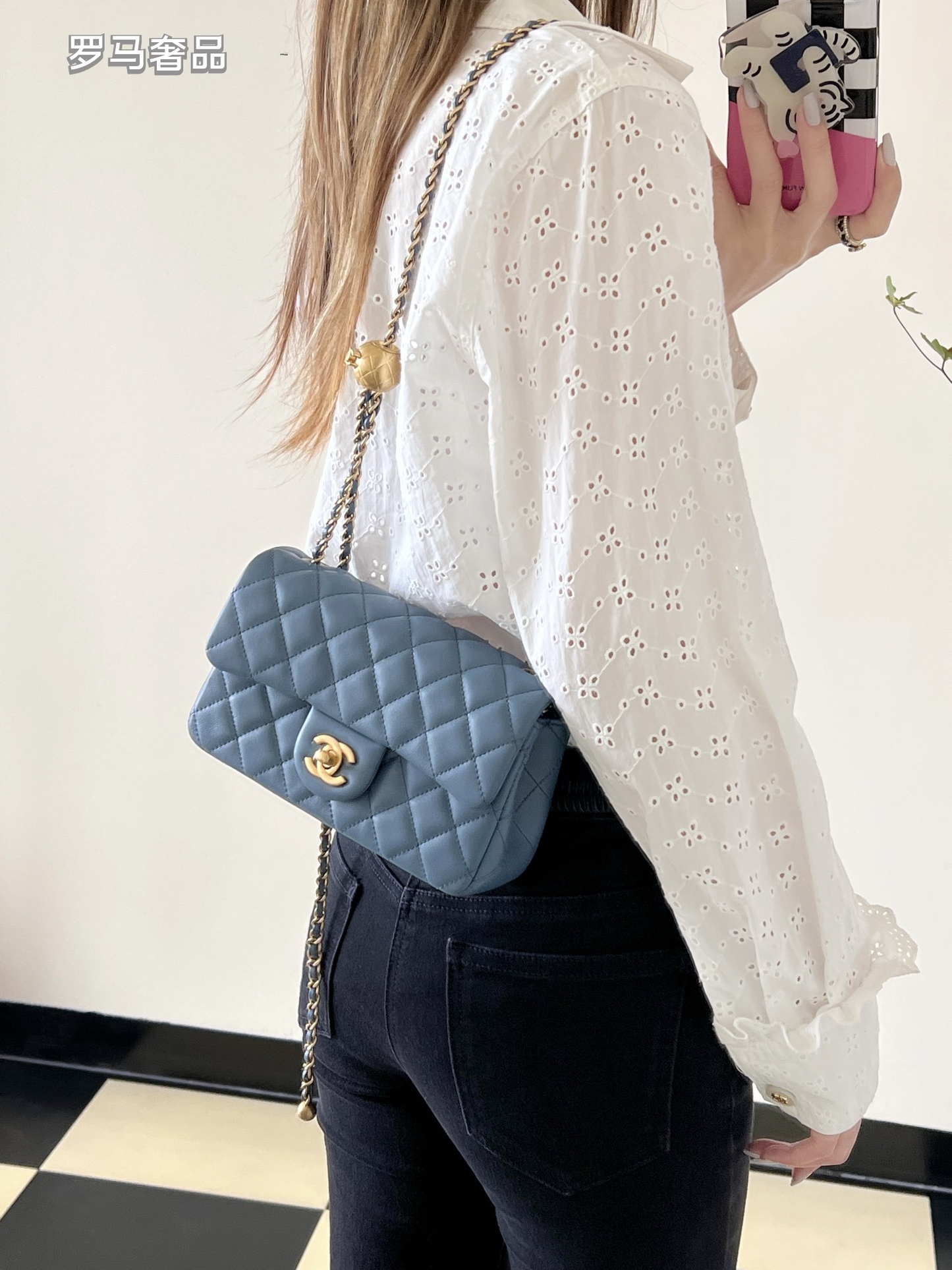 Chanel Mini Flap Bag Blue Quilted Lambskin Gold-Tone Hardware