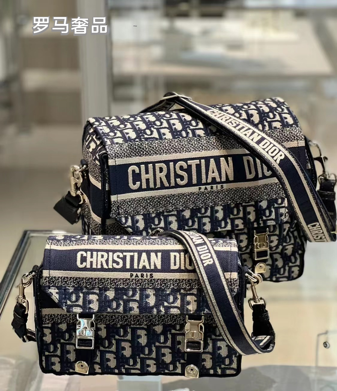 Christian Dior Blue Dior Oblique Embroidery DiorCamp Messenger Bag