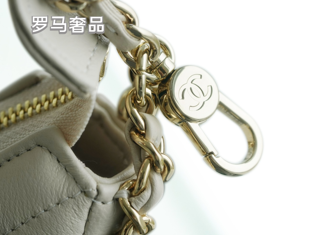 Chanel Style Small Quilted Crescent Hobo Bag in Beige with Gold-Tone Chain
