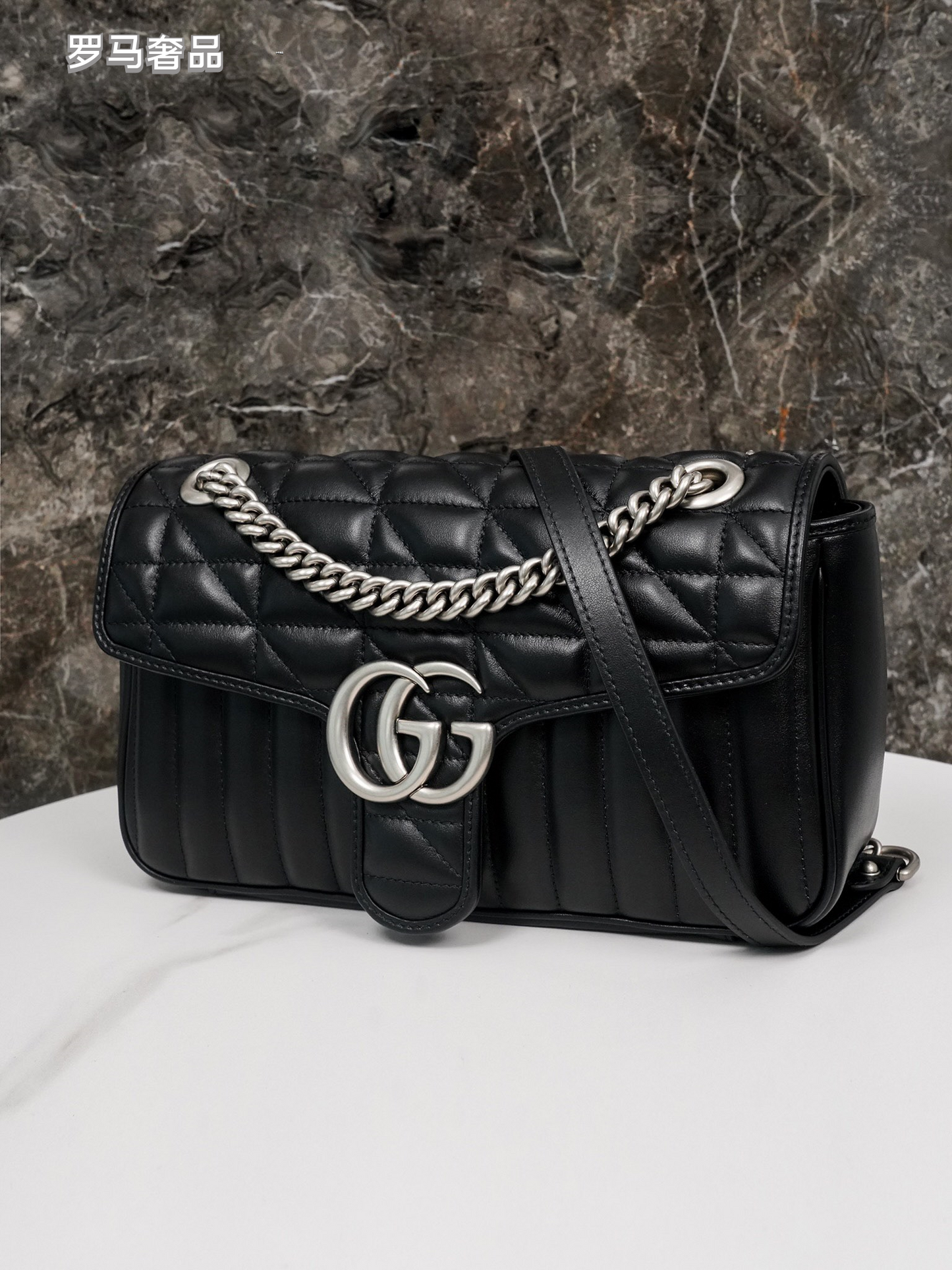 Gucci GG Marmont Small Matelassé Shoulder Bag - Black Leather with Silver Hardware