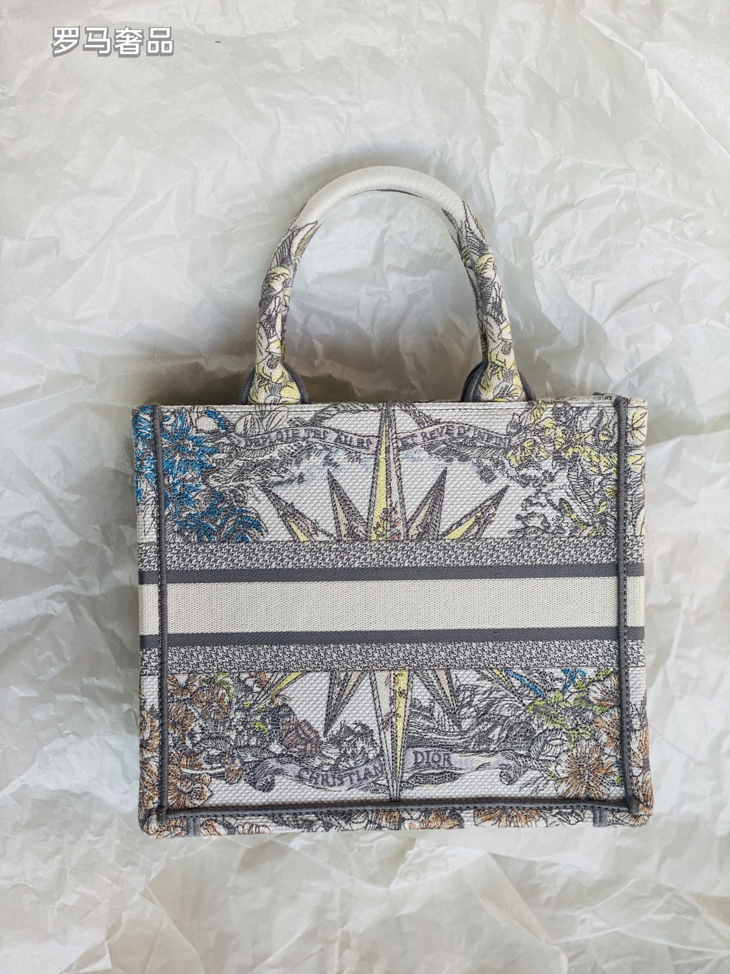 Christian Dior Medium Book Tote - White and Multicolor Constellation Embroidered Canvas