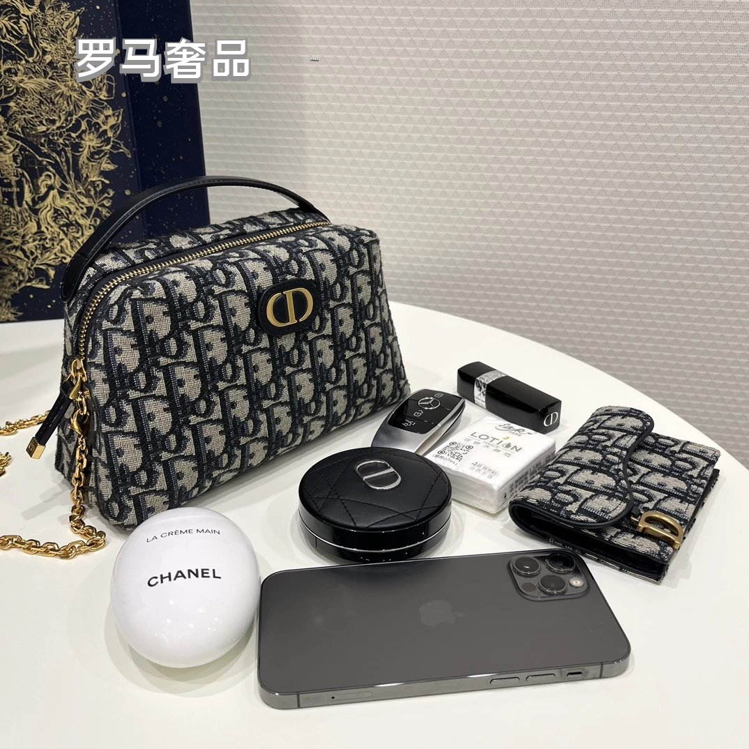 Dior Vintage Monogram Jacquard Top Handle Bag with Chain Strap