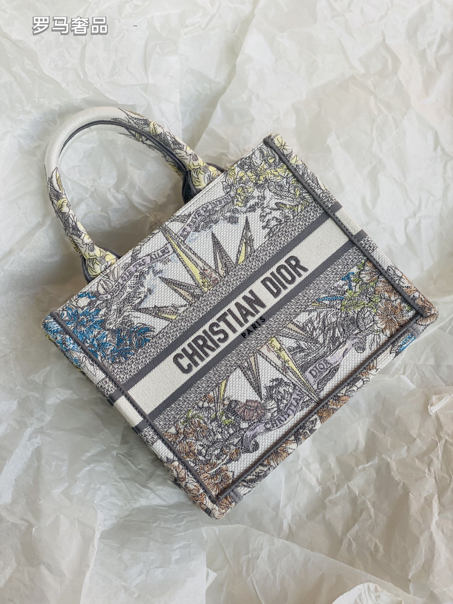 Christian Dior Medium Book Tote - White and Multicolor Constellation Embroidered Canvas