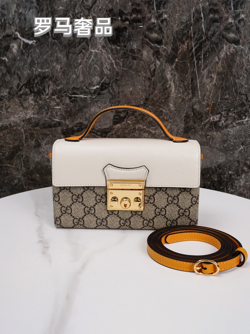 Gucci Vintage Monogram Canvas Top Handle Bag with Leather Flap and Padlock