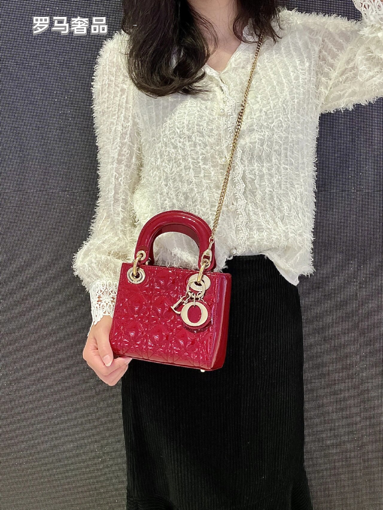 Christian Dior Micro Lady Dior Bag - Red Cannage Patent Calfskin with Gold-Finish Metal