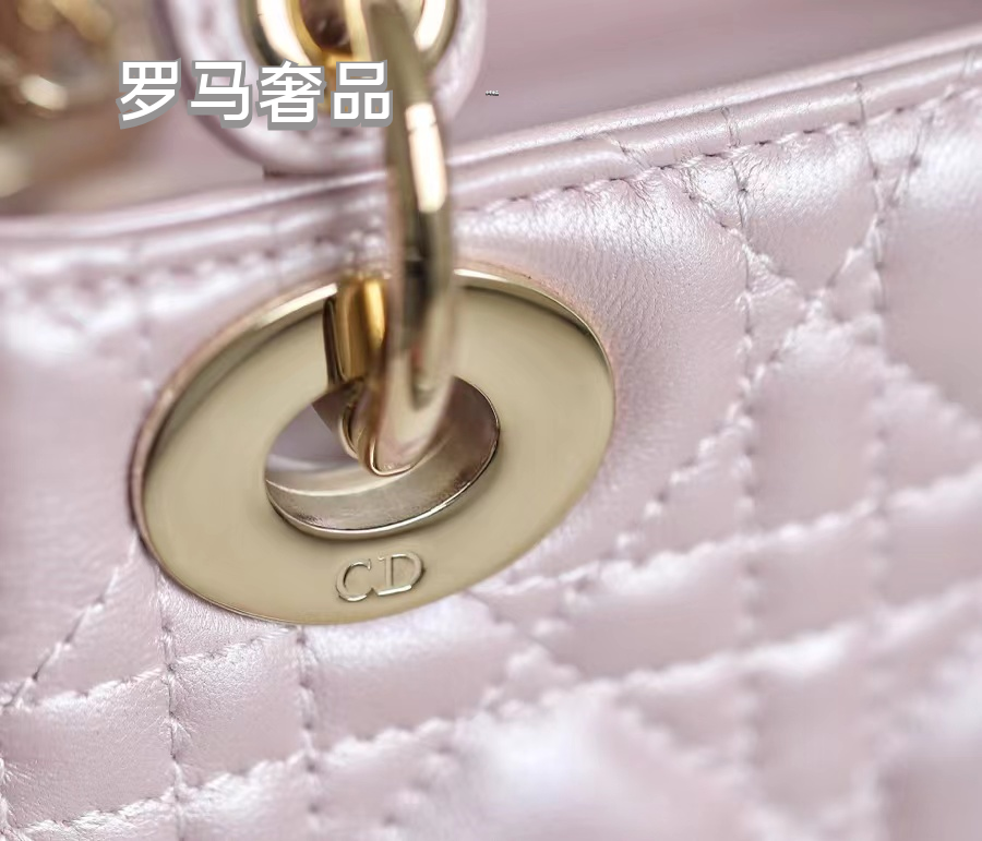 Lady Dior Mini Bag - Quilted Cannage Lambskin - Silver & Pale Pink