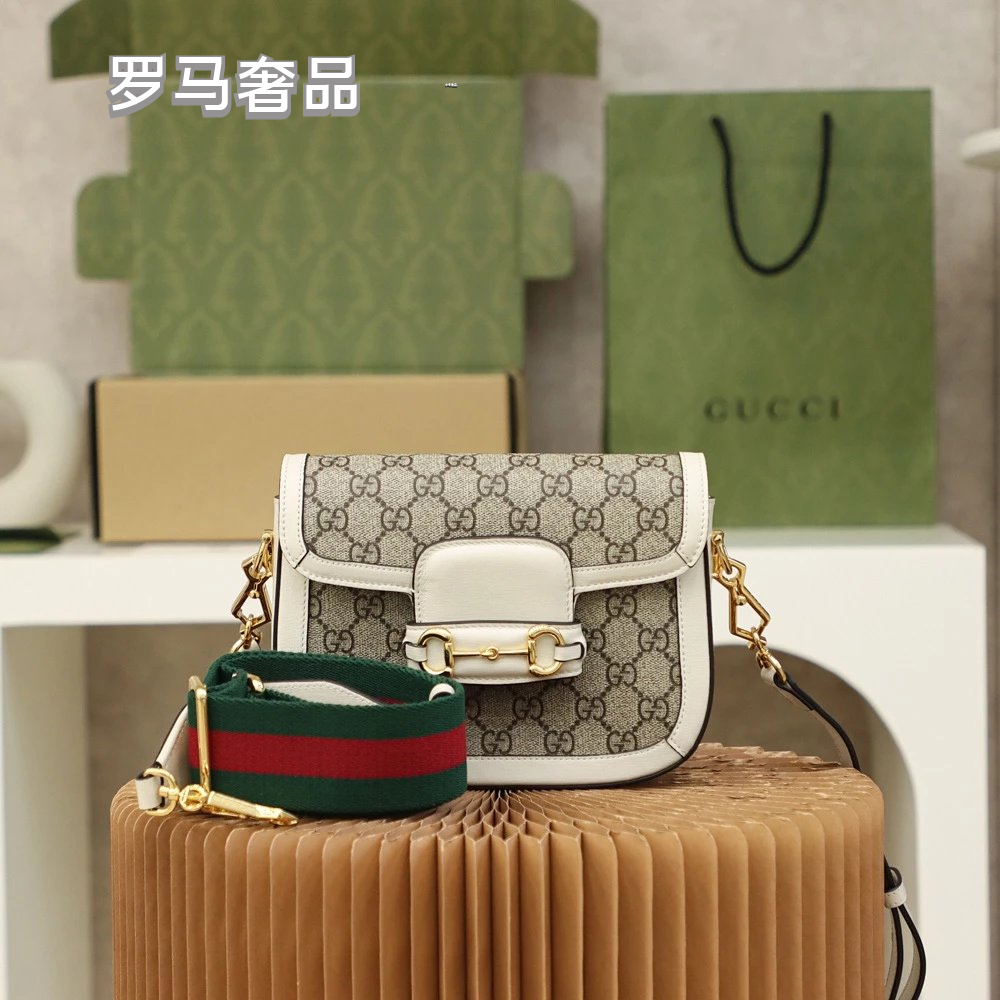 Gucci Horsebit 1955 Mini Shoulder Bag - GG Supreme Canvas &amp; Brown Leather