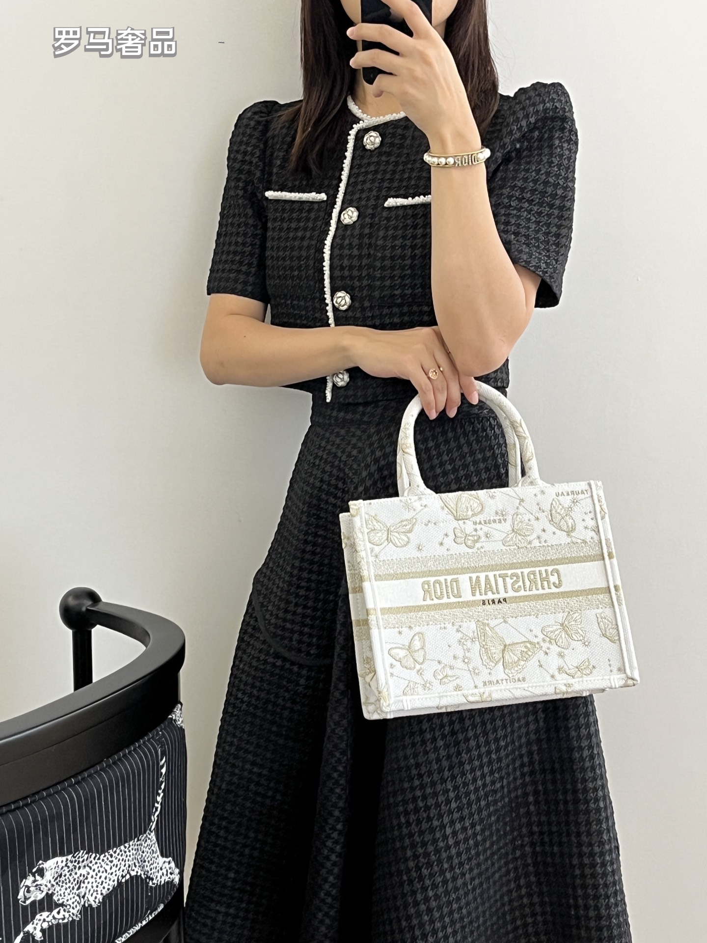 Christian Dior Book Tote Butterfly Embroidery Canvas Handbag