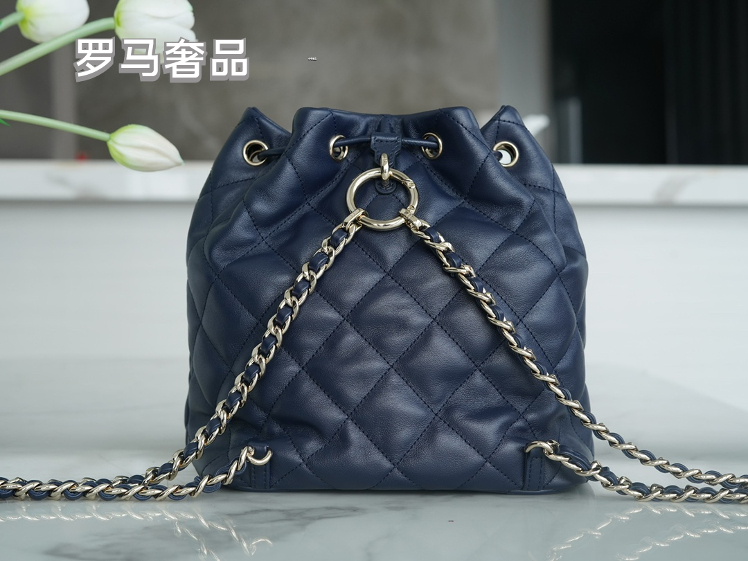 Chanel Navy Quilted Lambskin Leather Backpack with Silver-Tone Hardware
