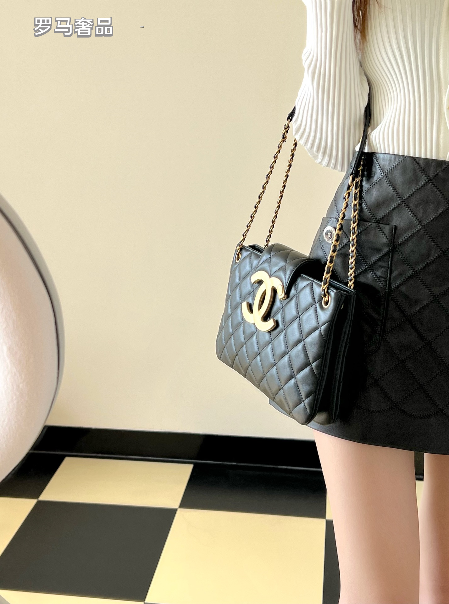 Chanel Black Quilted Leather Flap Bag with Large Gold CC Logo