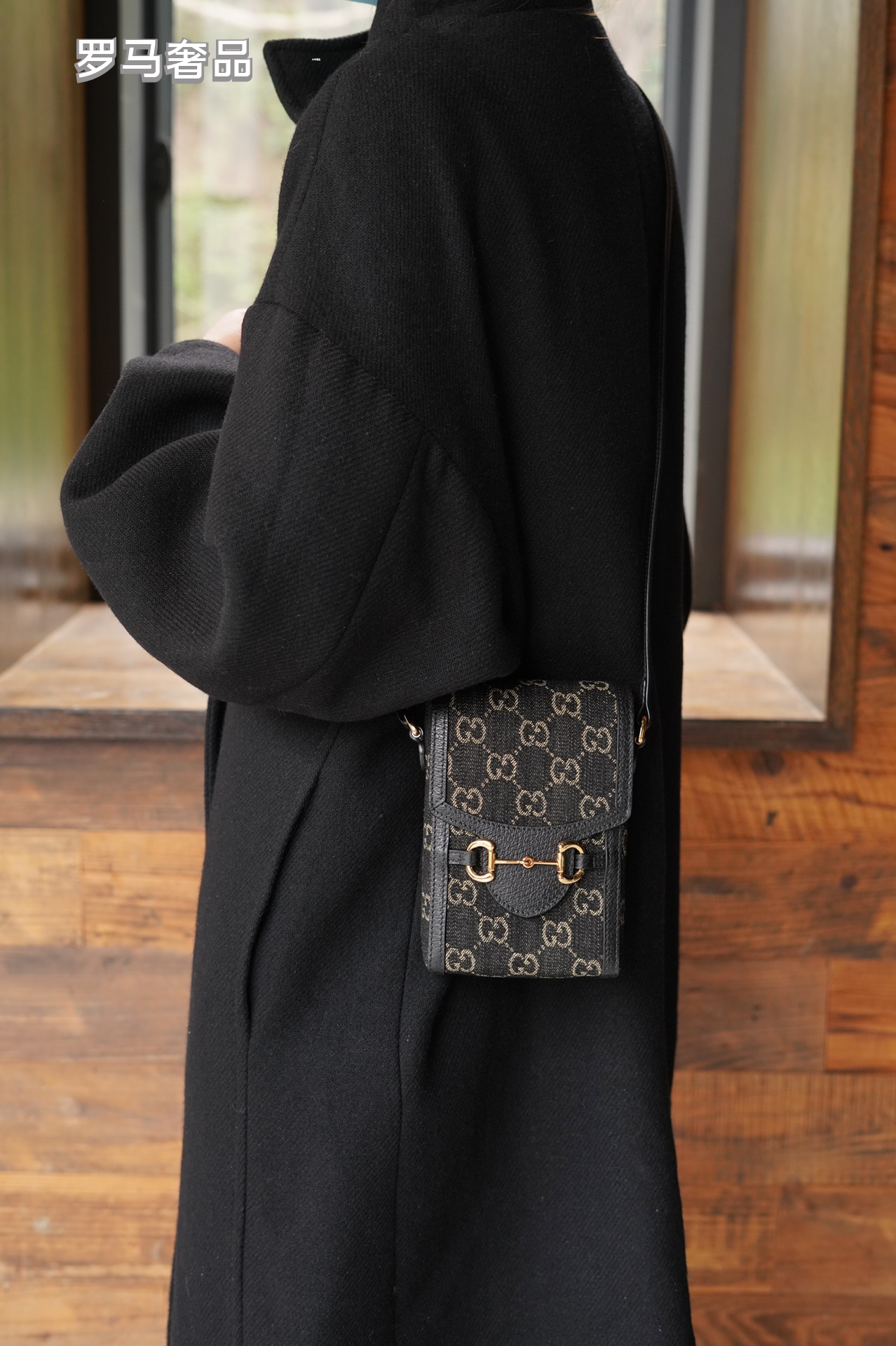 Gucci Vintage Monogram Canvas Mini Crossbody Bag with Gold Metal Clasp