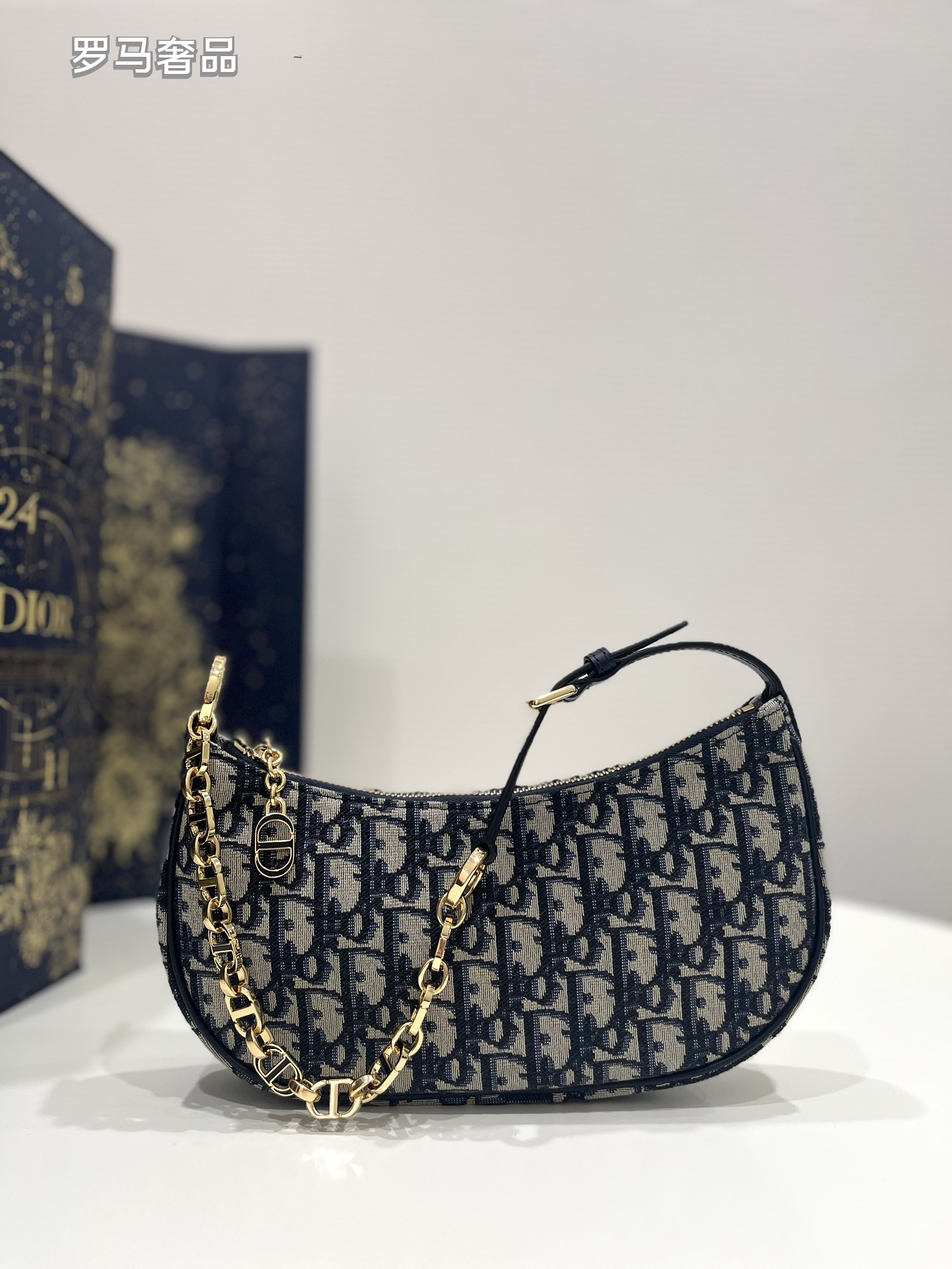 Dior Small Hobo Bag Blue Oblique Jacquard Canvas Shoulder Bag