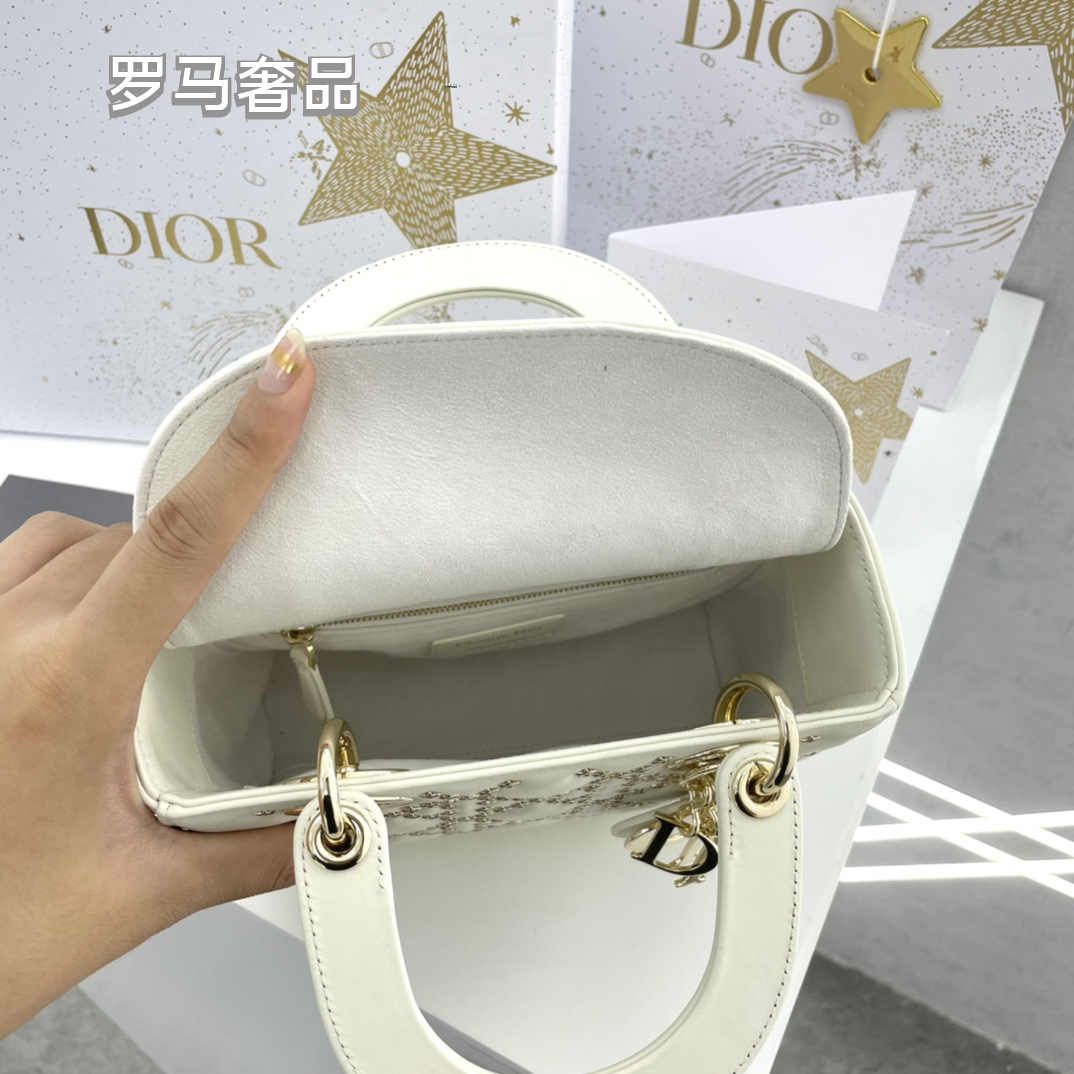 Lady Dior My ABCDior Bag White Cannage Lambskin with Gold-Finish Charms