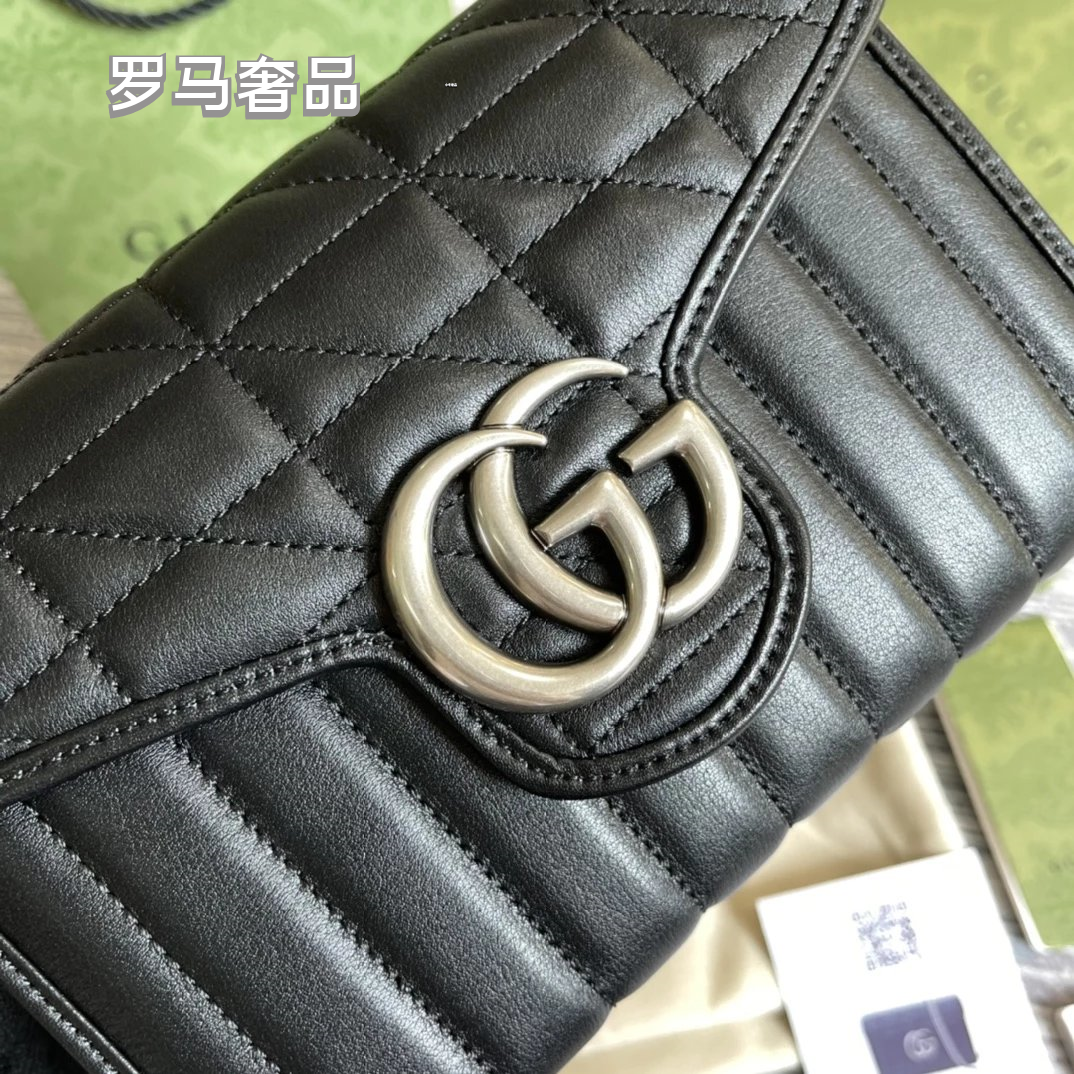 Gucci GG Marmont Small Matelassé Shoulder Bag - Black Quilted Leather