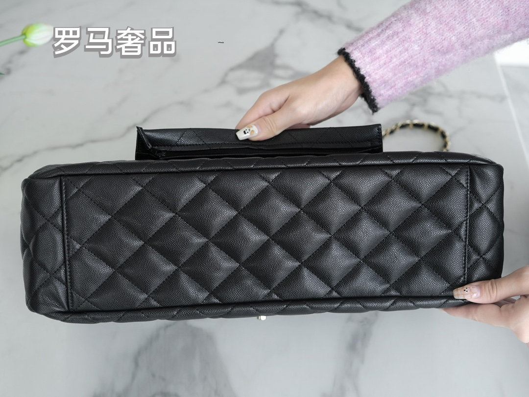 Chanel Classic Jumbo Double Flap Bag - Black Quilted Leather with Silver-Tone Hardware