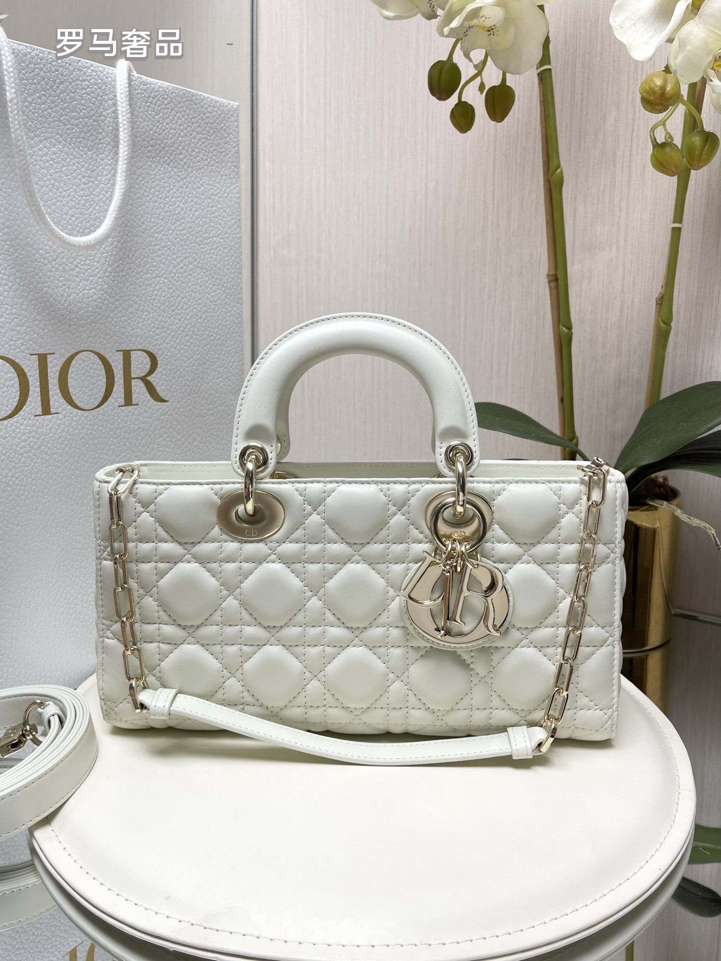 Christian Dior Lady D-Joy Bag - Black Cannage Lambskin with Gold-Finish Metal Charms