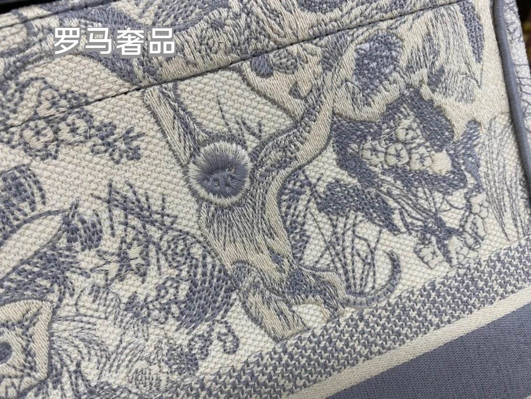 Dior Book Tote Bag Blue Toile de Jouy Embroidery
