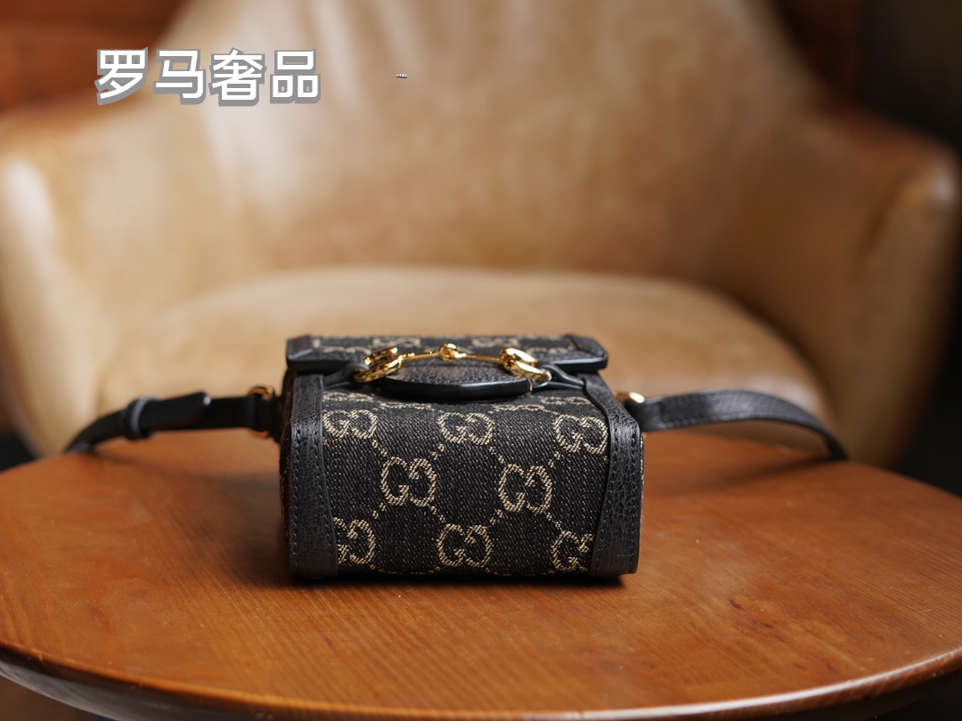 Gucci Vintage Monogram Canvas Mini Crossbody Bag with Gold Metal Clasp