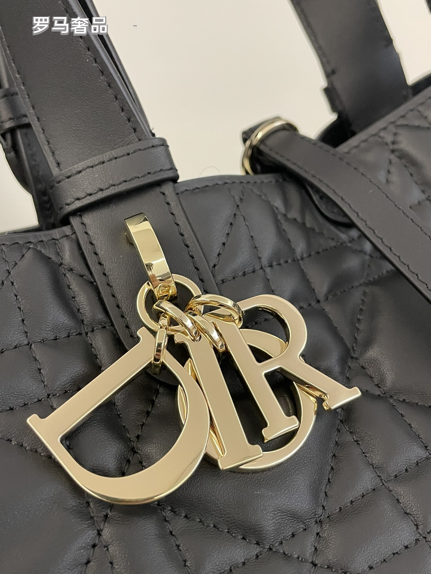 Luxury Black Quilted Macrocannage Handbag with Gold 'DIOR' Charms