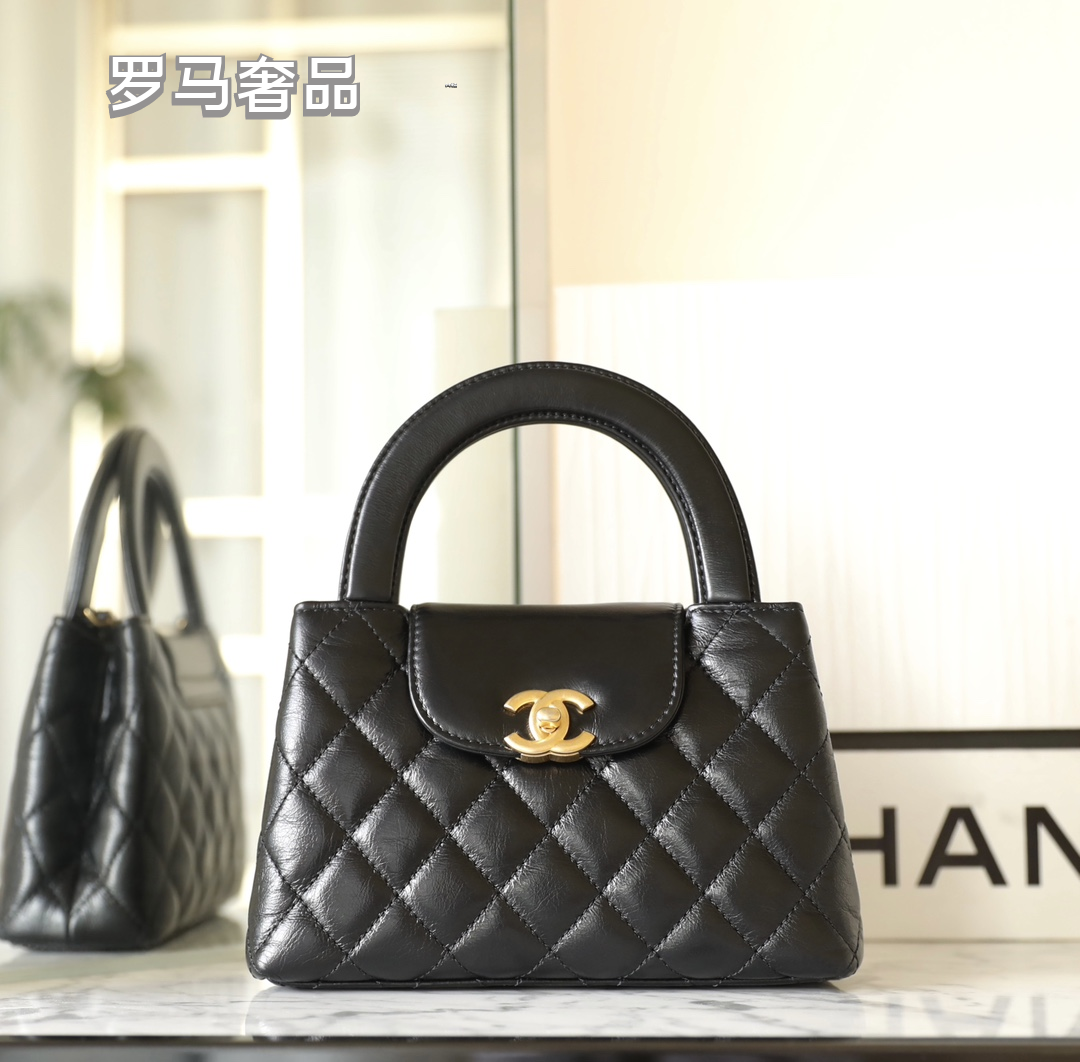 LUUE-TANZON Women's Elegant Quilted Black Leather Top Handle Handbag