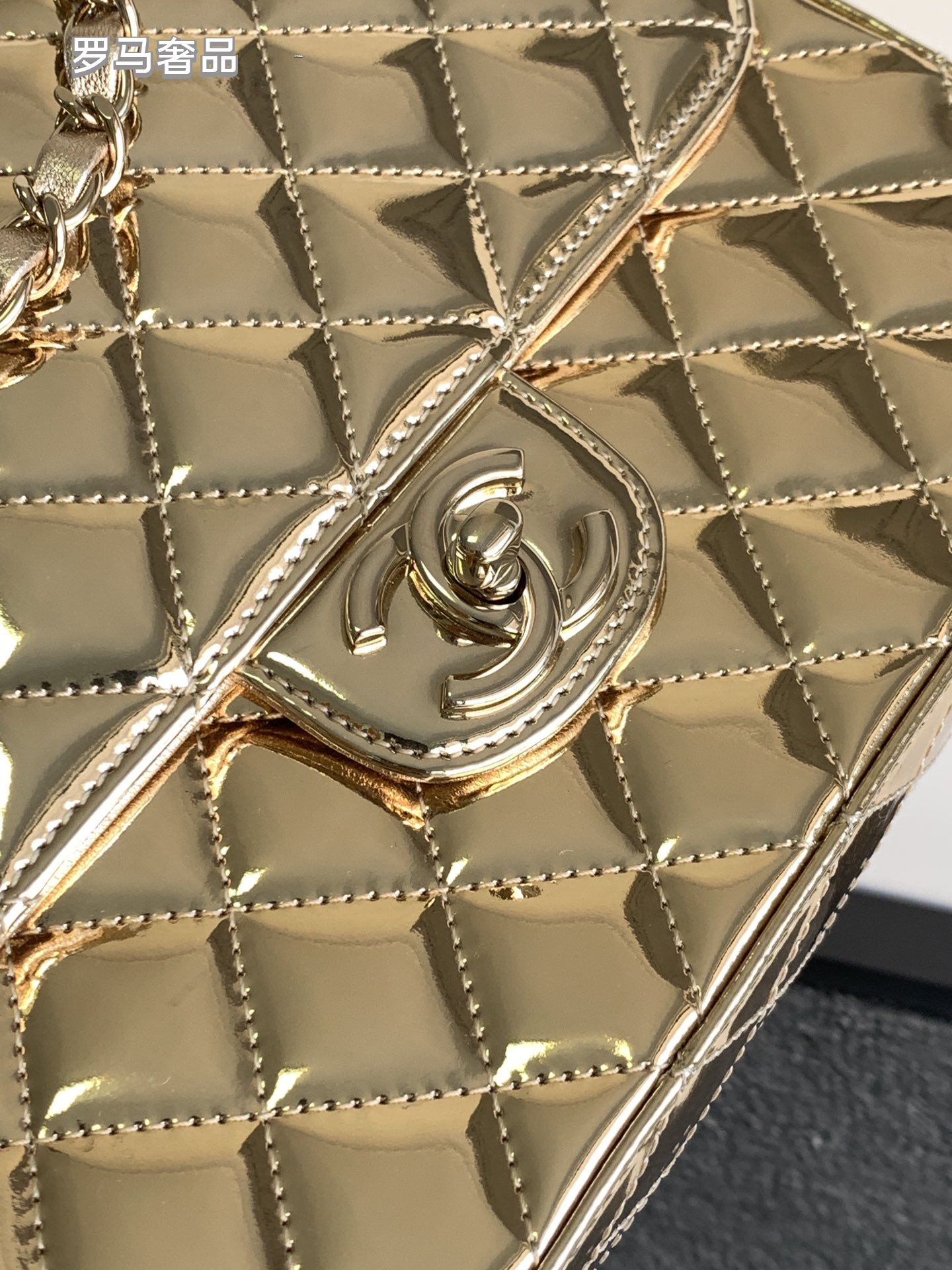 Gold Metallic Quilted Crossbody Flap Bag with Star Charm