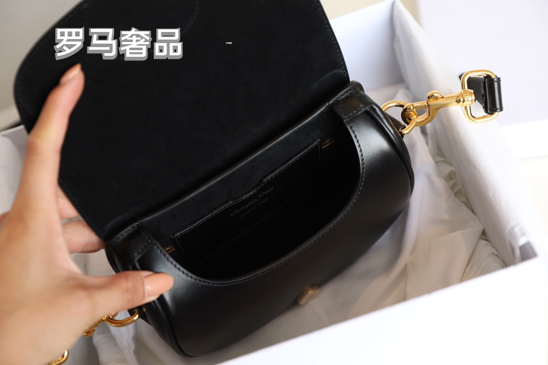 Dior Bobby Bag in Black Box Calfskin with Gold-Finish Metal Hardware