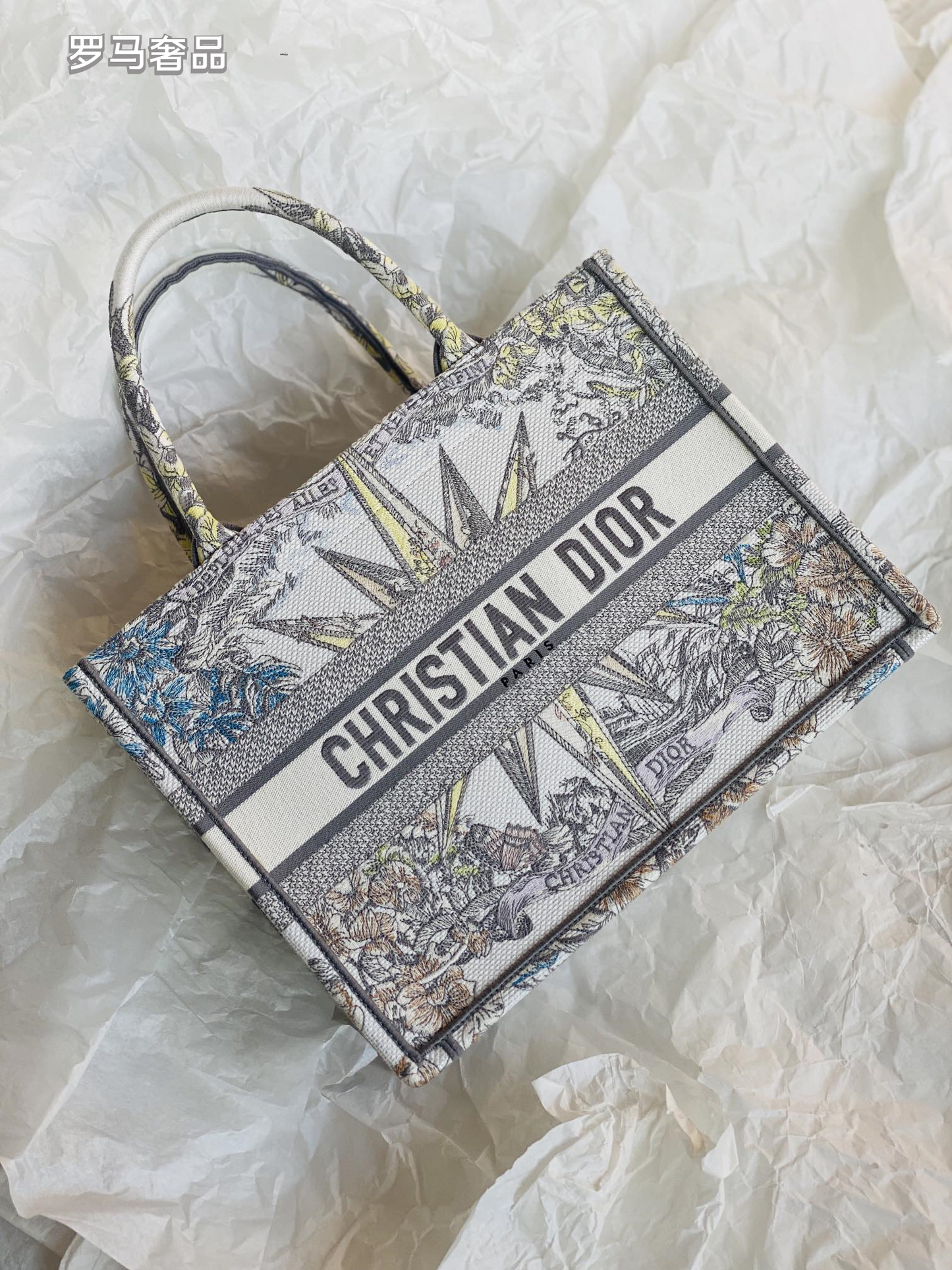 Christian Dior Medium Book Tote - White and Multicolor Constellation Embroidered Canvas