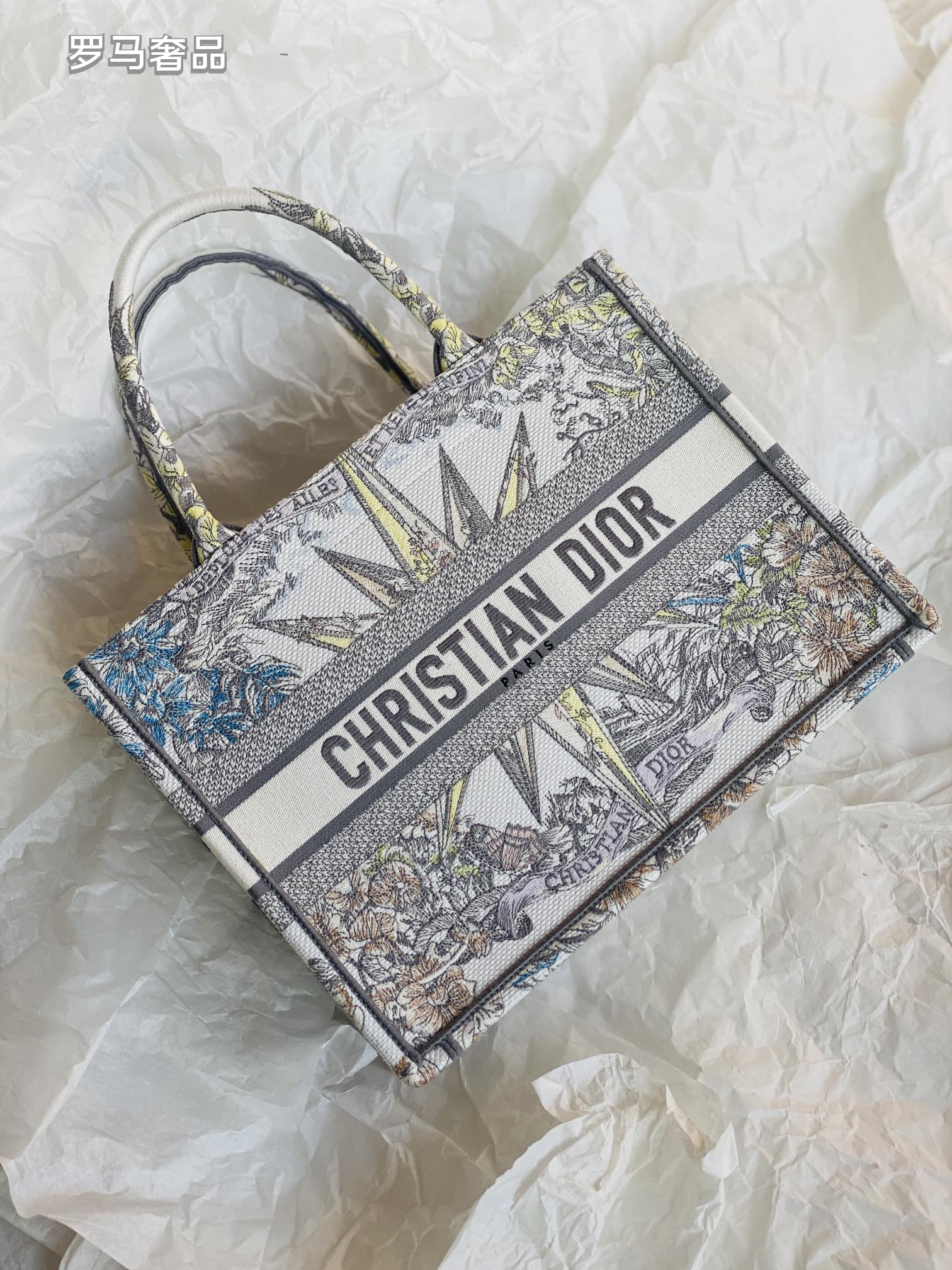 Christian Dior Medium Book Tote - White and Multicolor Constellation Embroidered Canvas
