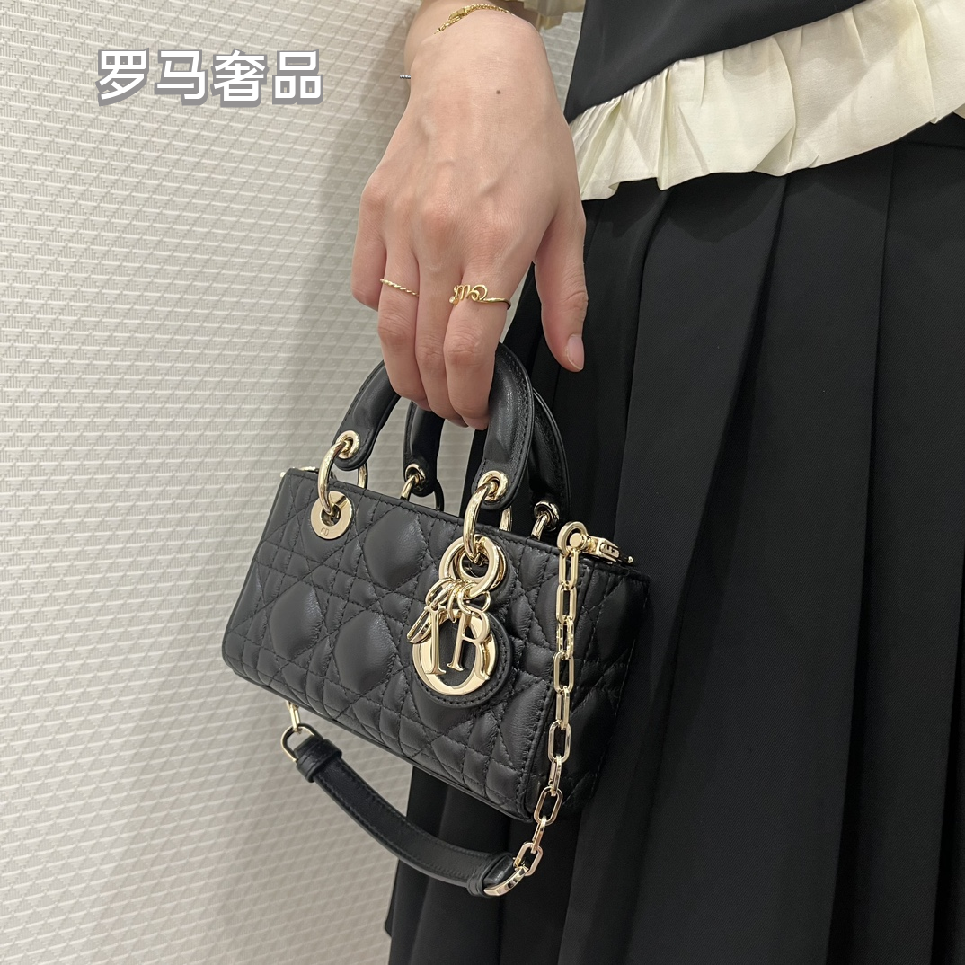 Lady D-Joy Bag - Off-White Cannage Lambskin with Gold-Finish Metal Charms