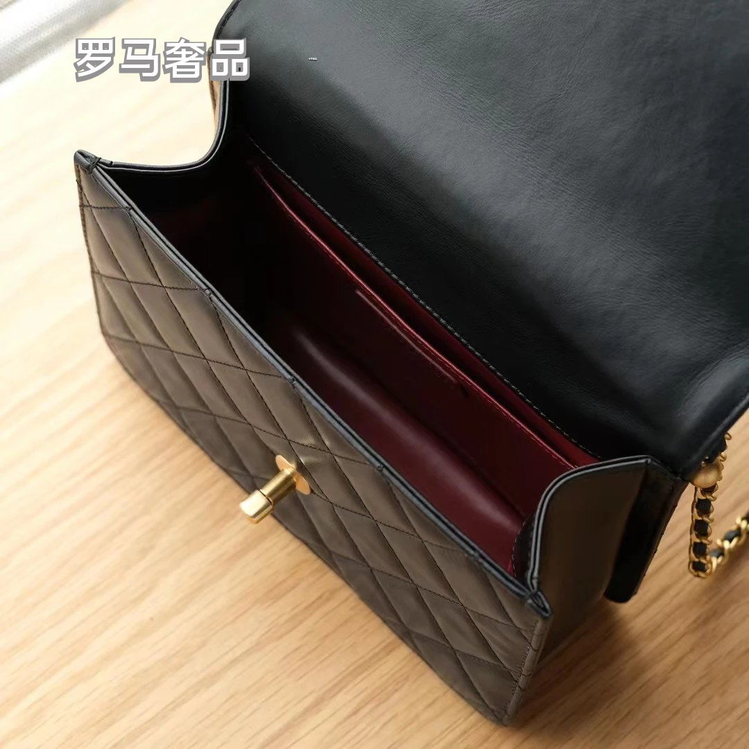 Classic Quilted Leather Flap Bag with Gold-Tone Chain and CC Logo