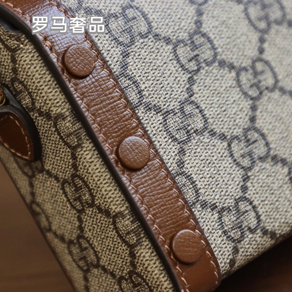 Gucci Horsebit 1955 Mini Shoulder Bag - GG Supreme Canvas with Brown Leather Trim