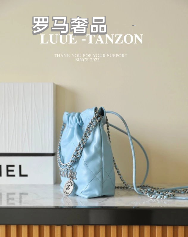 Chanel 22 Mini Handbag - Light Blue Calfskin with Silver-Tone Metal