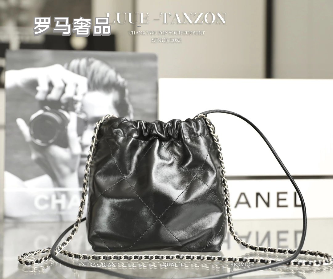 Chanel 22 Small Handbag - Black Shiny Calfskin with Gold-Tone Metal