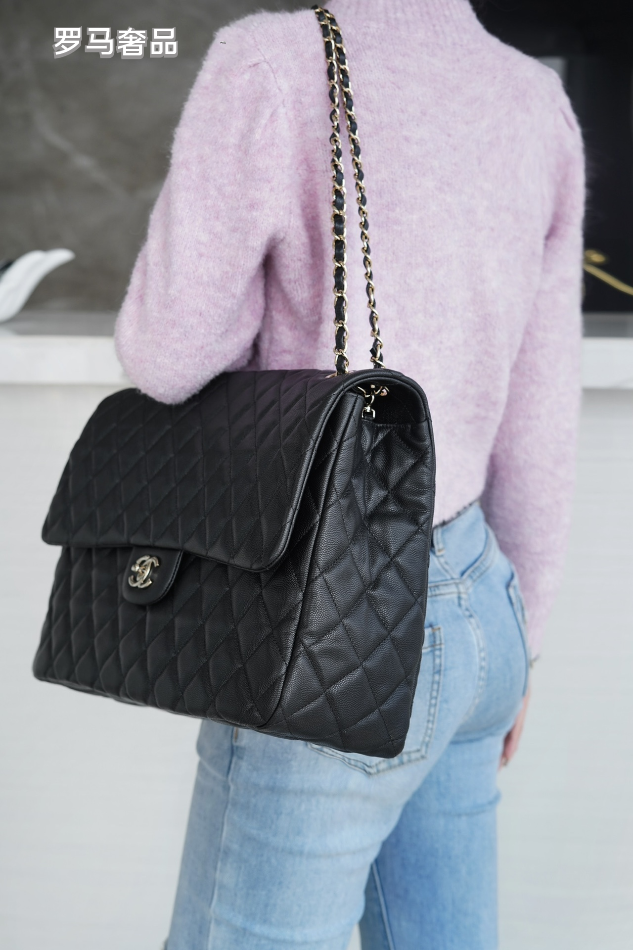 Chanel Classic Jumbo Double Flap Bag - Black Quilted Leather with Silver-Tone Hardware