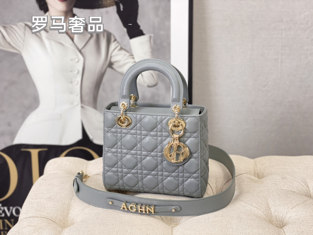 Lady Dior My ABCDIOR Small Handbag in Light Gray Cannage Lambskin