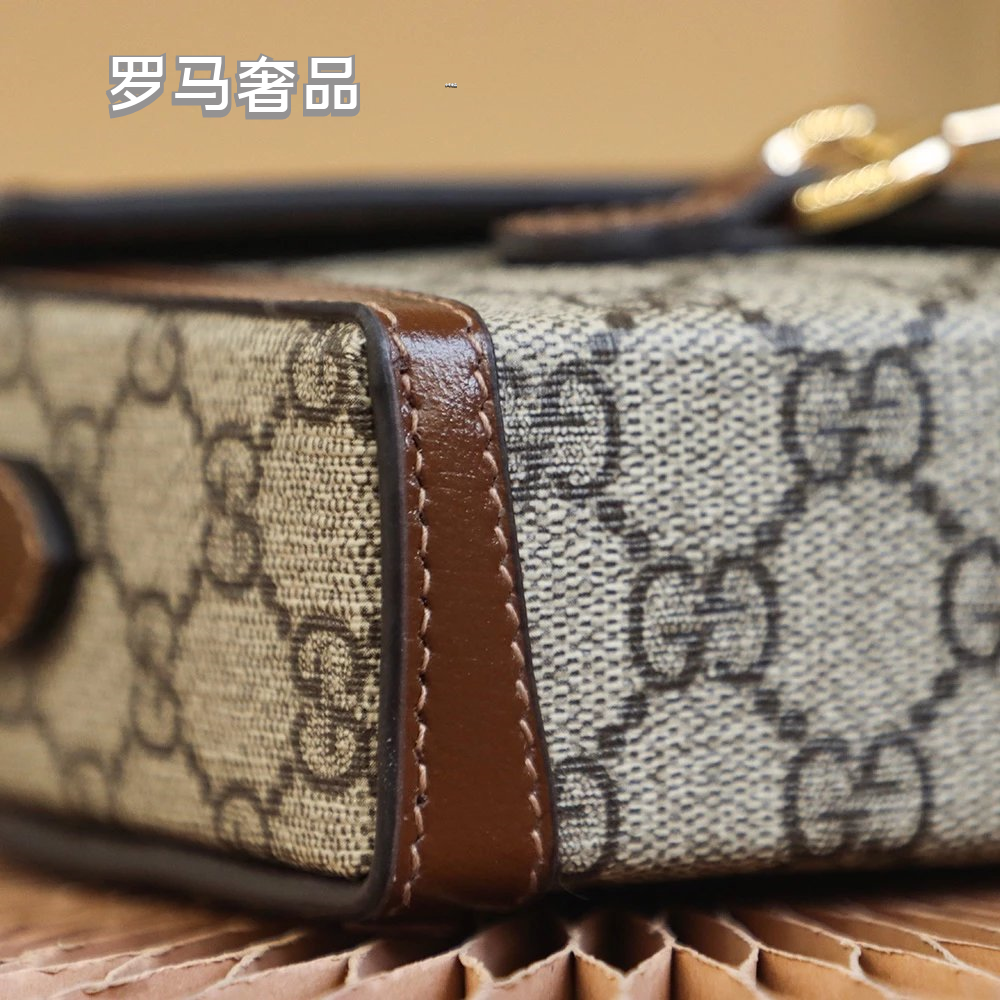 Gucci Horsebit 1955 Mini Shoulder Bag - GG Supreme Canvas with Brown Leather Trim
