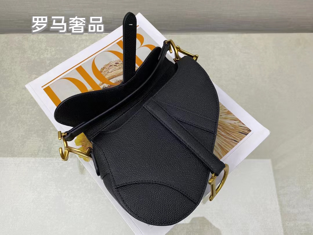 Christian Dior White Grained Calfskin Saddle Bag with Gold Hardware