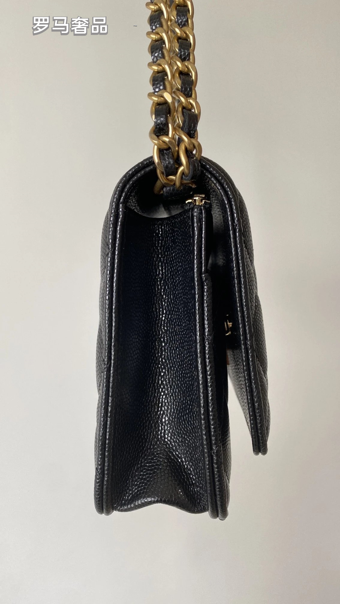 Tanzon Black Quilted Leather Crossbody Bag with Gold Chain Strap