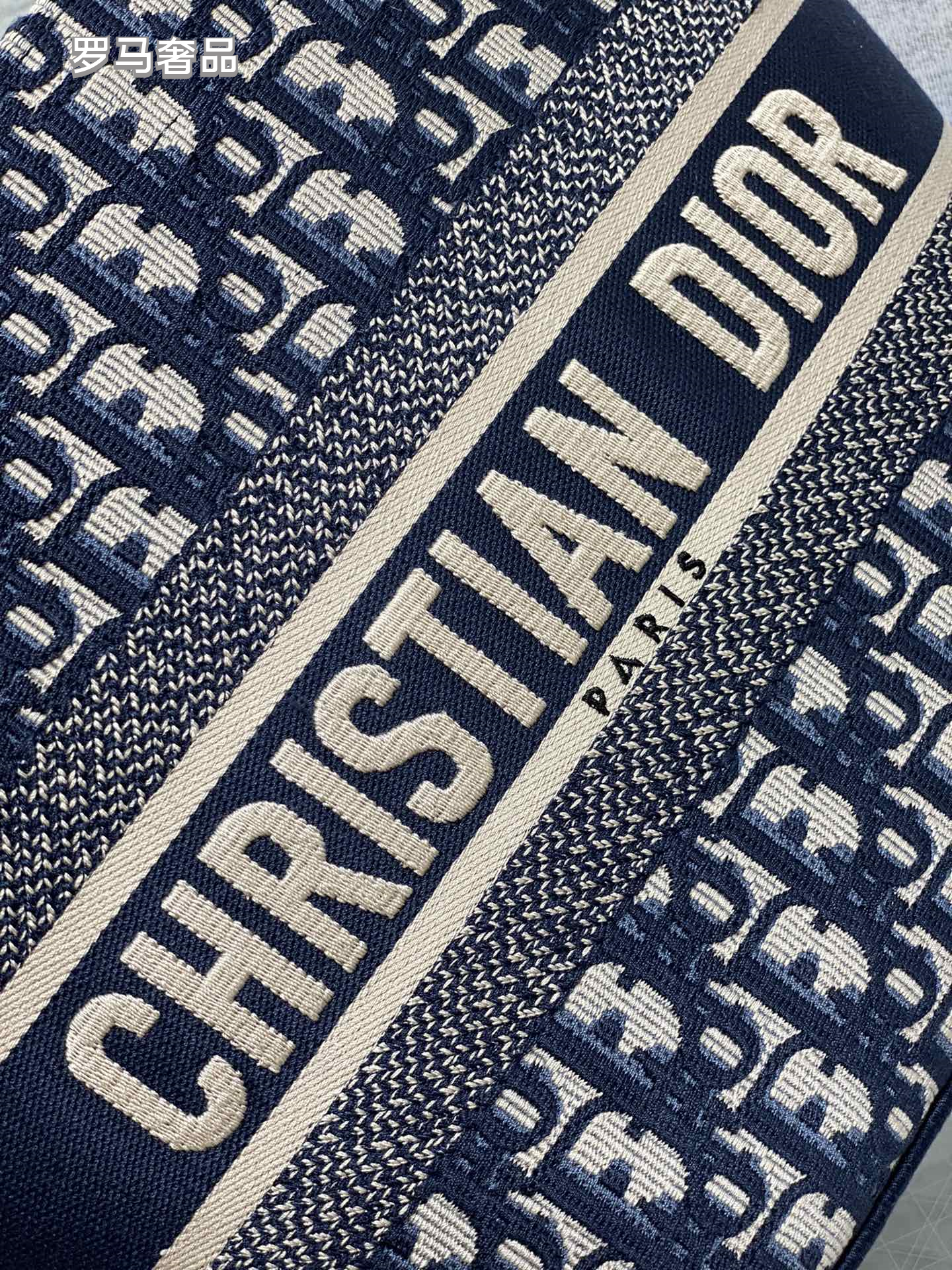 Christian Dior Oblique Canvas Small Tote Bag with Shoulder Strap - Navy Blue